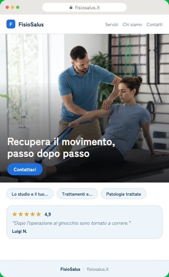 Anteprima della bozza del sito per Fisioterapisti sullo schermo di un telefono