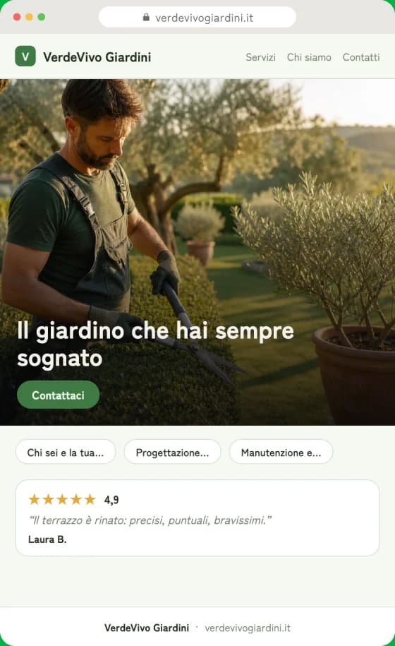 Anteprima della bozza del sito per Giardinieri sullo schermo di un telefono