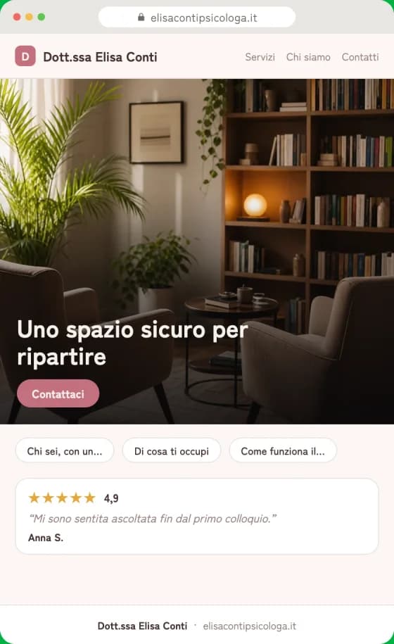 Anteprima della bozza del sito per Psicologi sullo schermo di un telefono