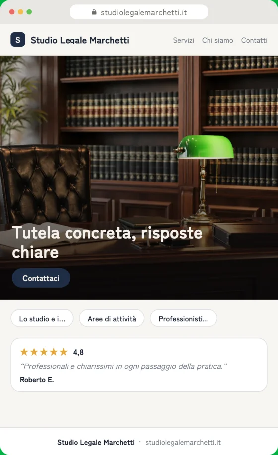 Anteprima della bozza del sito per Avvocati sullo schermo di un telefono