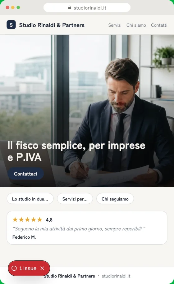 Anteprima della bozza del sito per Commercialisti sullo schermo di un telefono