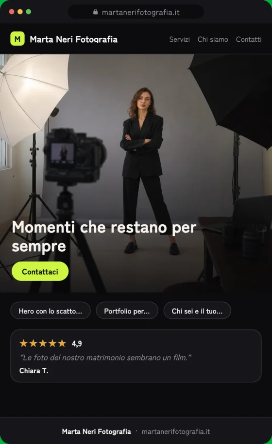 Anteprima della bozza del sito per Fotografi sullo schermo di un telefono