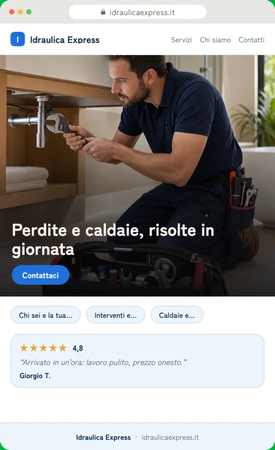 Anteprima della bozza del sito per Idraulici sullo schermo di un telefono