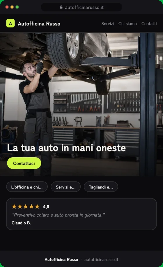 Anteprima della bozza del sito per Officine sullo schermo di un telefono