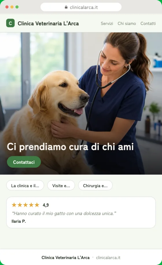 Anteprima della bozza del sito per Veterinari sullo schermo di un telefono